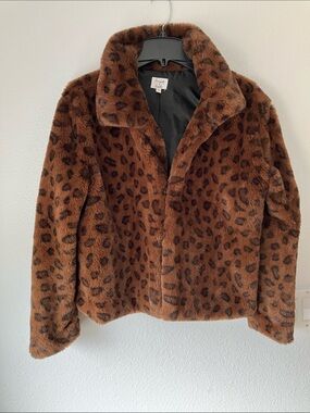 Sunset & Sixth Leopard Print Faux Fur Jacket - Brown Medium